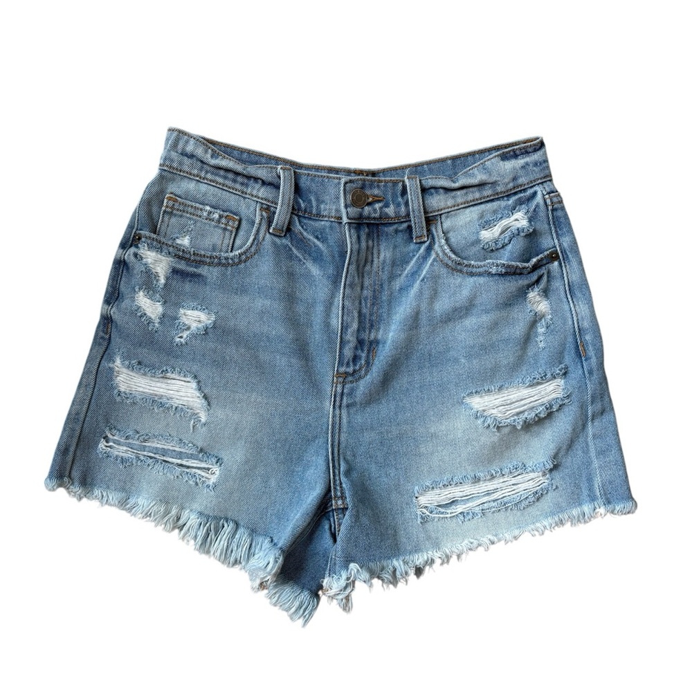 Cello Light Blue Distressed Denim Shorts - Frayed Hem